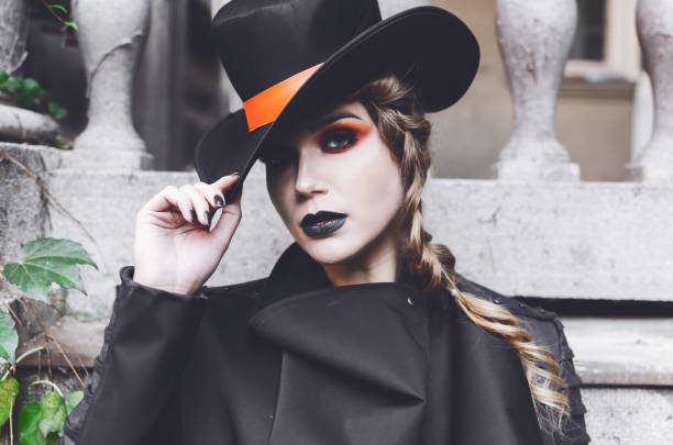 Portrait of a young woman with a hat. Manga style.