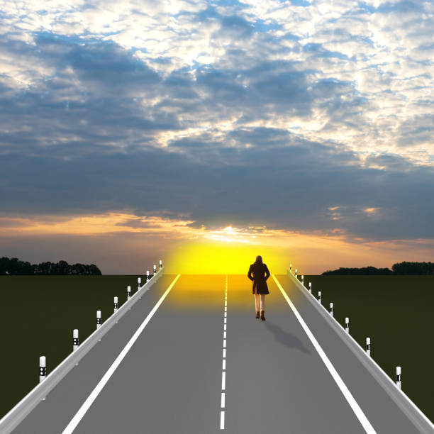 istock Journey path, person is running in the brilliant sunset. 1050374526