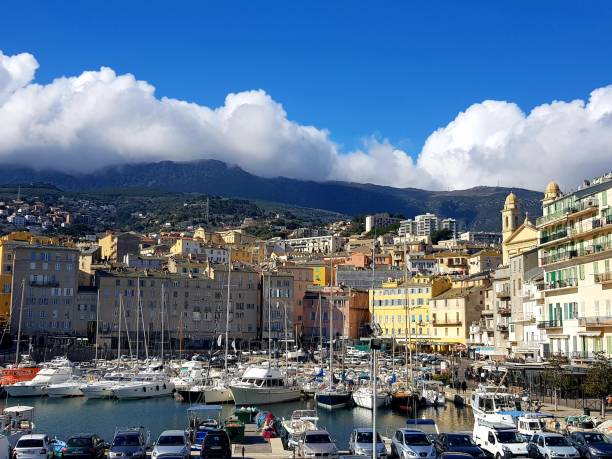 Top French seaside town .. Corsican island Second largest City of Corsica , bastia is also the capital of the bagnaja and prefecture of haute corse , attractive city with historical heritage corsican flag stock pictures, royalty-free photos & images