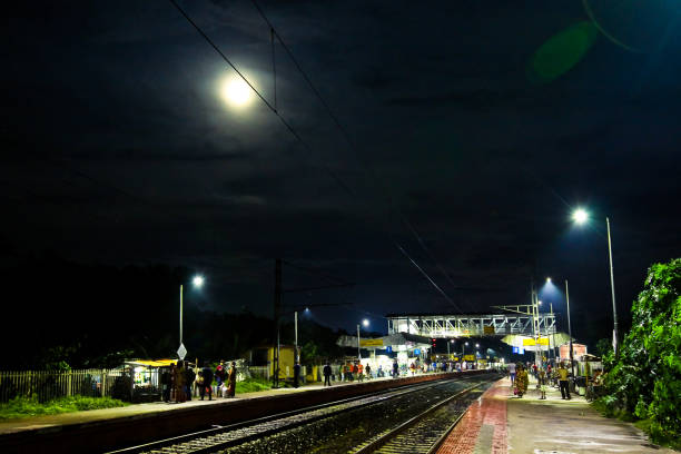 istock Indian Railway Platform at full moon night 1050377306