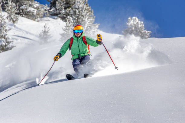 istock Freeride skier charging down through the forest in fresh powder, Kuhtai, Austria 1050380154