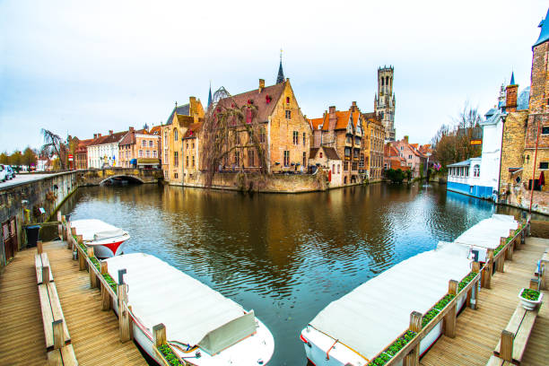 Quay of the Rosary (Rozenhoedkaai) and Dijver canal in the old town of Bruges (Brugge), Belgium