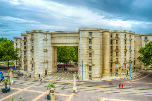 Montpellier, France, June 25, 2017: Place Paul Bec in the Antigone district in central Montpellier, France