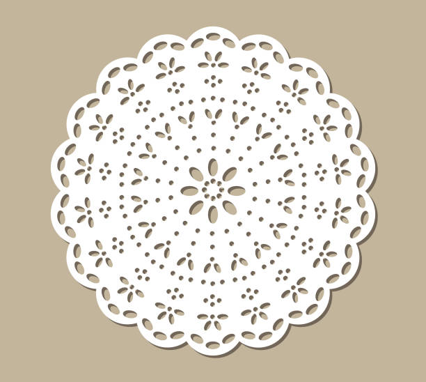 декоративное кружево doily, винтаж бумаги вырез дизайн - doily lace circle floral pattern stock illustrations