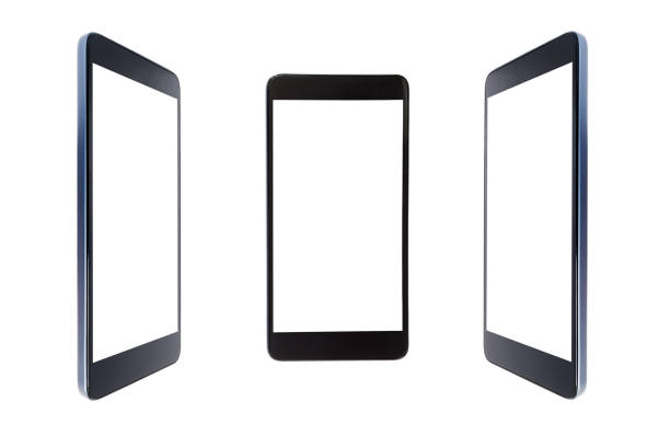 istock Smartphone black color close-up at different angles of inclination, isolated on white background with isolated screen. 1050392844