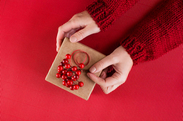 istock Female hands holding the gift box with Christmas decoration 1050396638