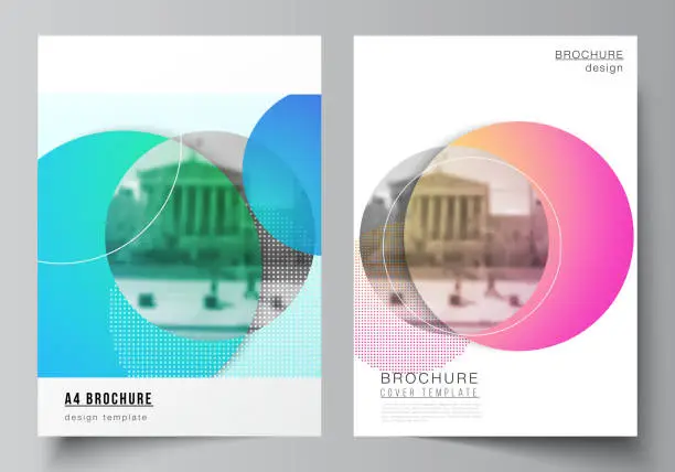 Vector illustration of The vector layout of A4 format modern cover mockups design templates for brochure, magazine, flyer, booklet, annual report. Creative modern bright background with colorful circles and round shapes