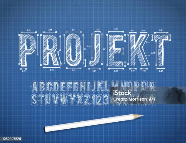 Blue Print Sketch Vector Font Stock Illustration - Download Image Now - Blueprint, Typescript, Construction Industry