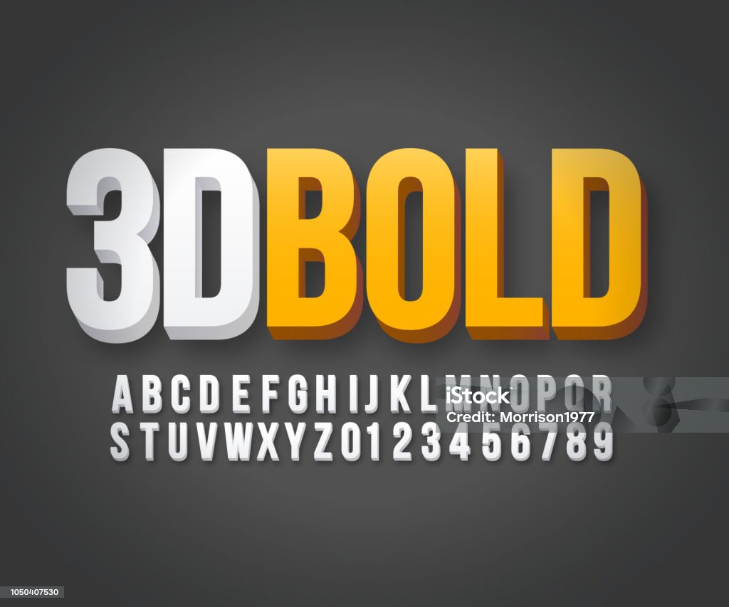 Modern 3d bold font vector Modern 3d bold font in vector format Three Dimensional stock vector