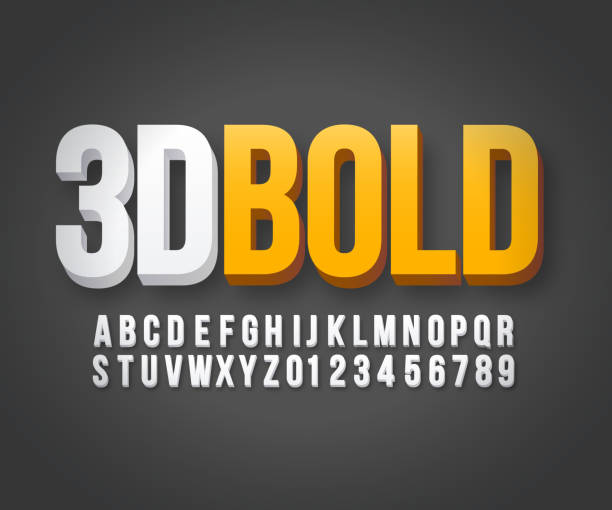 Modern 3d bold font vector Modern 3d bold font in vector format three dimensional stock illustrations