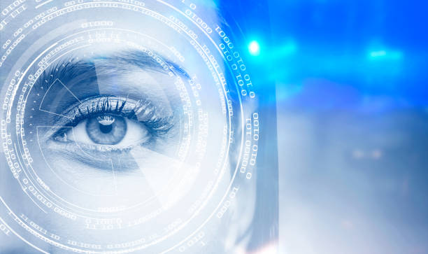 istock Gray woman s eye, HUD interface 1050410342
