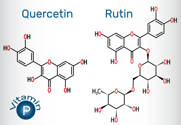 ケルセチン、ルチン (ビタミン p) 分子。構造の化学式 - quercetin点のイラスト素材／クリップアート素材／マンガ素材／アイコン素材