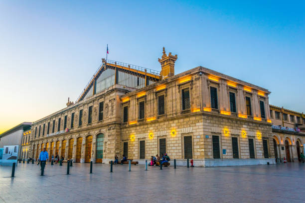 Sunset view of the Saint Charles train station at Marseille, France Marseille, France, June 8, 2017: Sunset view of the Saint Charles train station at Marseille, France marseille station stock pictures, royalty-free photos & images