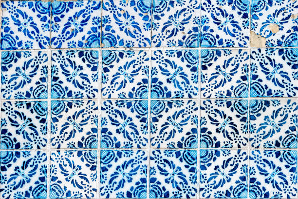 Closeup detail of old Portuguese glazed tiles.