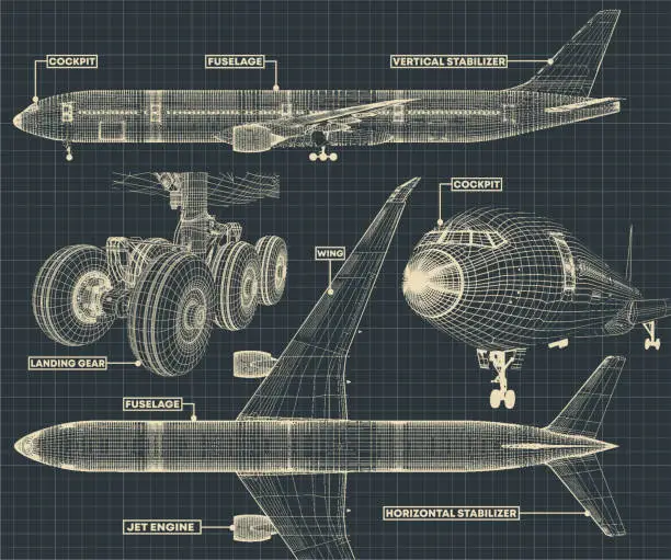Vector illustration of Civil Airliner drawing fragment