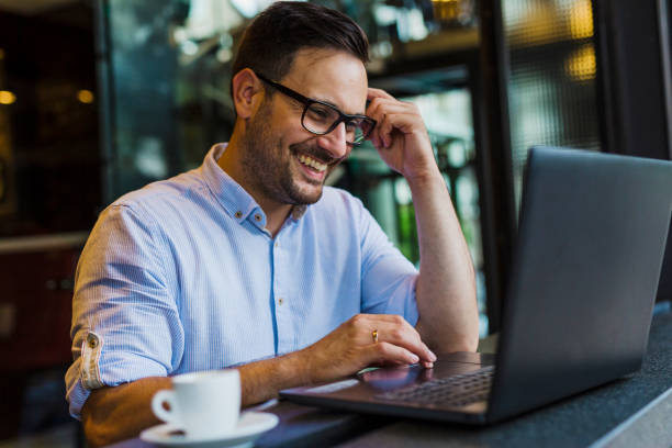 istock Casual businessman working at cafe 1050439256