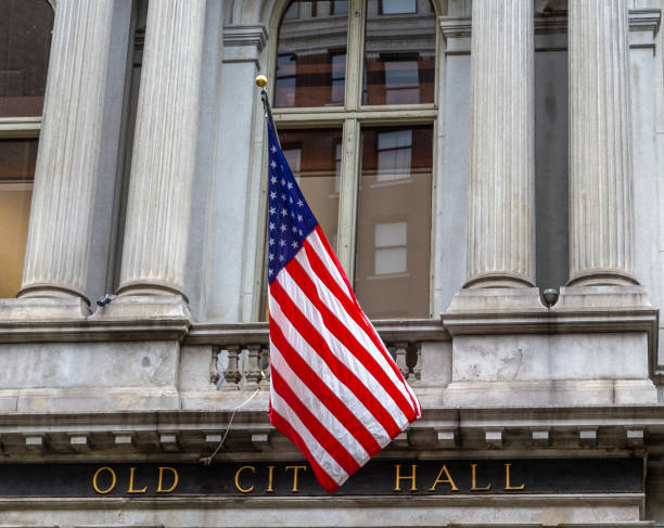 istock Old City Hall with American Flag 1050442586
