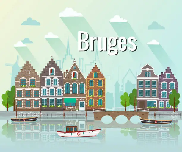 Vector illustration of Vector illustration of Bruges. Old european city.