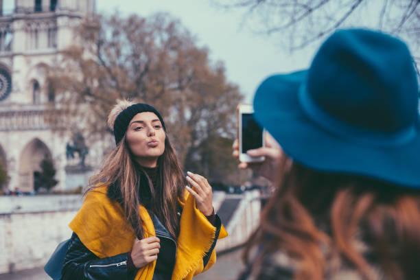 istock Best friends taking photos in Paris 1050459090