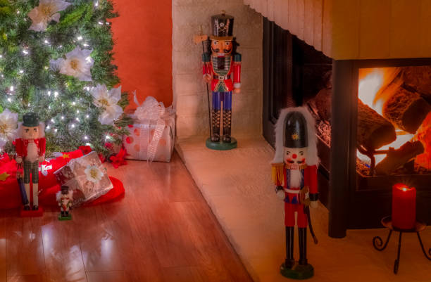 istock Nutcrackers in front of Christmas tree, fireplace and candles(P) 1050487838