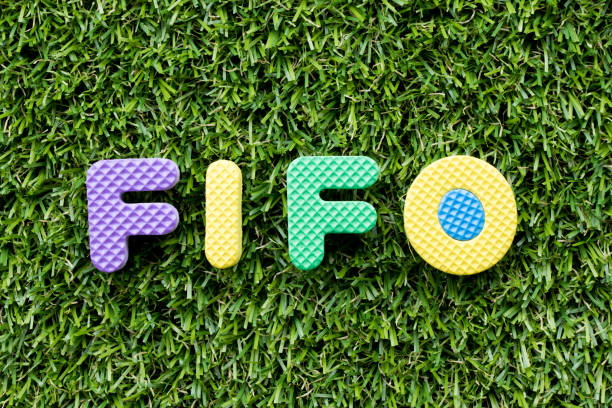 istock Color alphabet letter in word FIFO (Abbreviation of first in first out) on artificial green grass background 1050498216