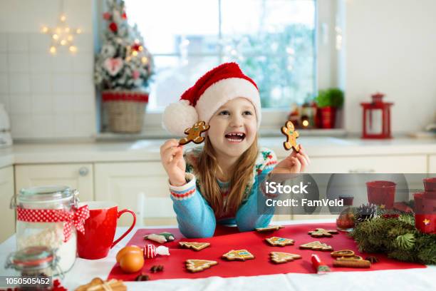 Kids Bake Christmas Cookies Child Cook For Xmas Stock Photo - Download Image Now - Child, Gingerbread Cookie, Christmas