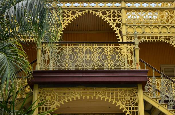 Luanda - the  Iron Palace, central balcony - Palácio de Ferro, Angola Luanda, Angola: main balcony of the Iron Palace, believed to have been designed and built by Gustave Eiffel - decoration in metallic filigree - Palácio de Ferro luanda stock pictures, royalty-free photos & images