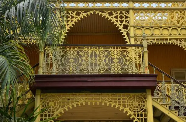 Luanda, Angola: main balcony of the Iron Palace, believed to have been designed and built by Gustave Eiffel - decoration in metallic filigree - Palácio de Ferro
