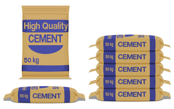 Cement bag front and side view on transparent background Cement bag front and side view on transparent background cement bag stock illustrations