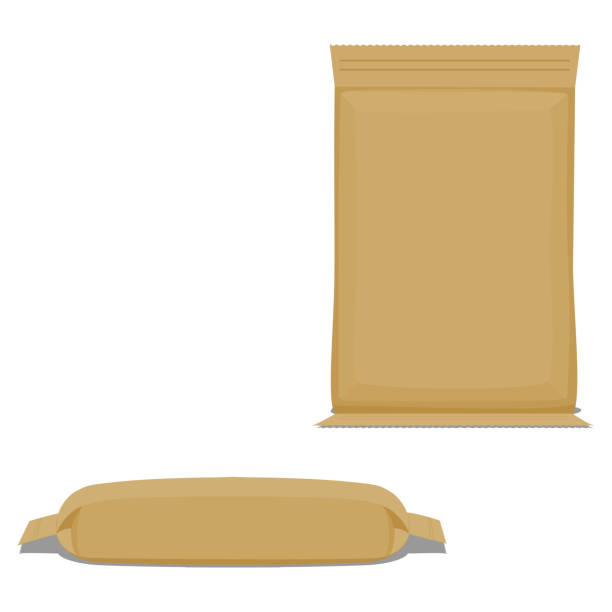 Isolate paper bag front and side view on transparent background Isolate paper bag front and side view on transparent background cement bag stock illustrations