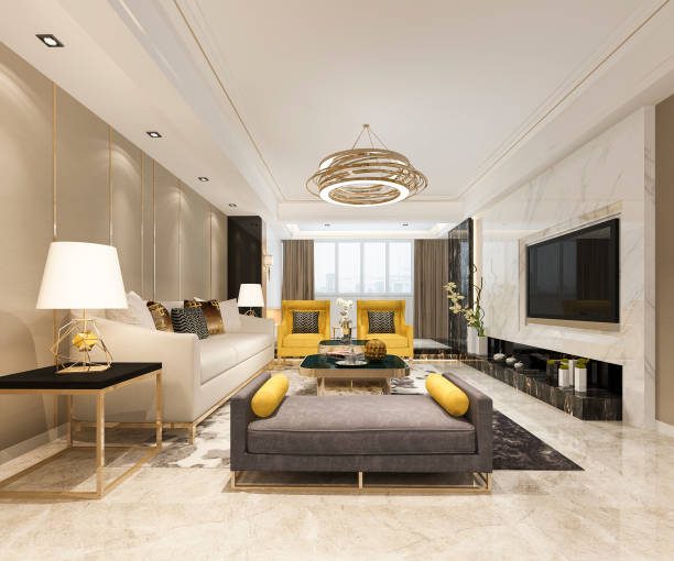 istock 3d rendering luxury and modern living room with leather sofa 1050564506