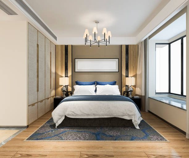 istock 3d rendering beautiful luxury bedroom suite in hotel with tv 1050564514
