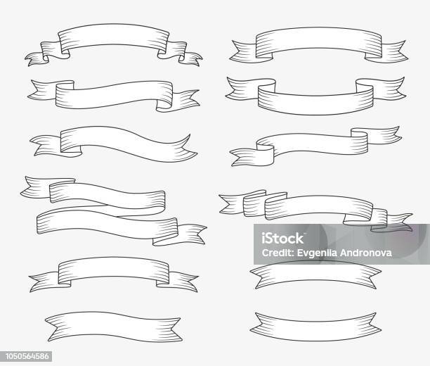 Set Of Ribbon Banners Hand Drawn Design Element Vector Illustration Stock Illustration - Download Image Now