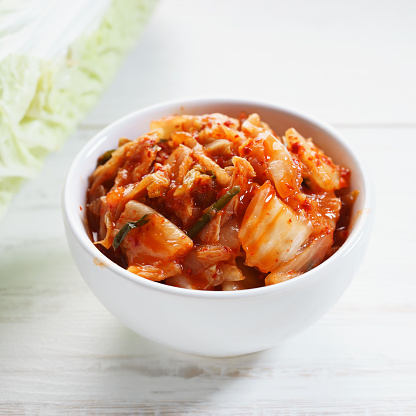 Kimchi in white bowl, Korean traditional food
