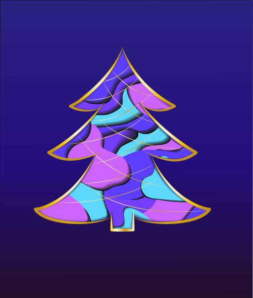 istock Christmas tree card with paper inserts inside and Golden outline 1050585380