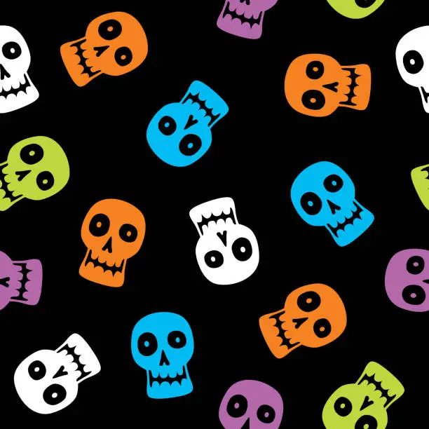 Vector illustration of Fun Skulls Seamless Pattern