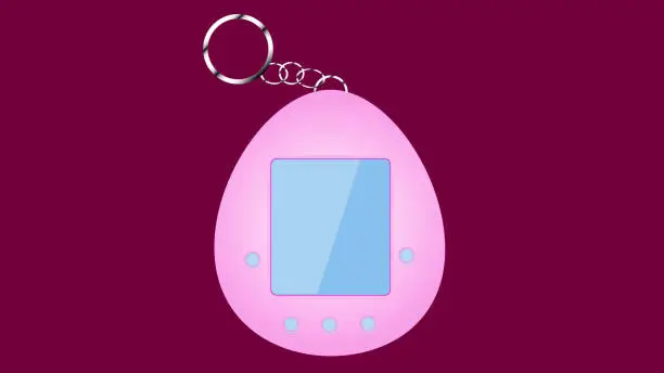 Vector illustration of An old pink retro vintage antique hipster electronic toy tamagochi in the form of an egg, from the 80's, 90's for grooming a pet on a pink background. Vector