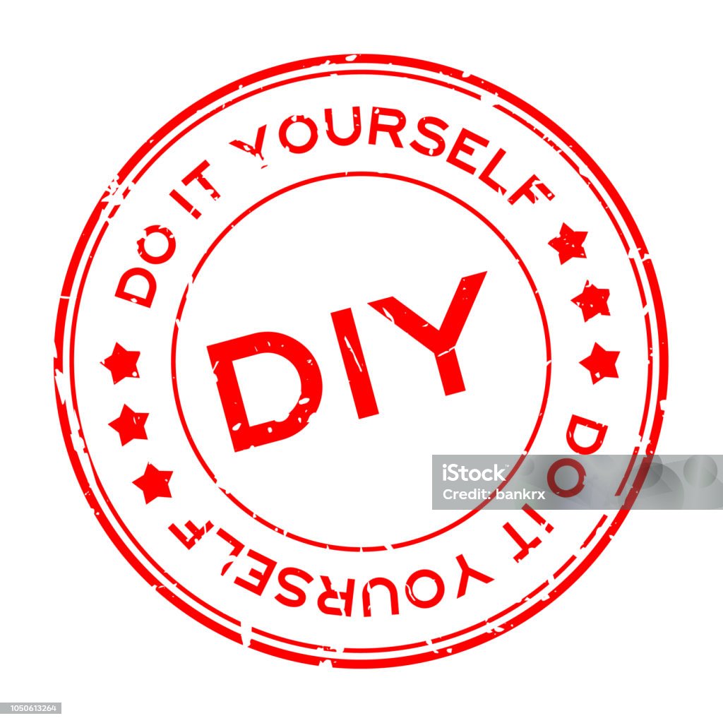 Grunge red DIY word (Abbreviation of Do it yourself) round rubber seal stamp on white background Abbreviation stock vector