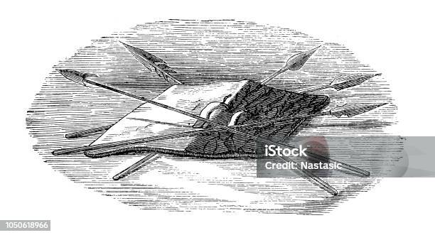 Antique Shield And Spear Stock Illustration - Download Image Now - 19th Century, Ancient, Ancient Rome