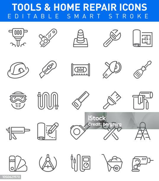 Home Repair Icons Editable Stroke Stock Illustration - Download Image Now - Icon Symbol, Caulk Gun, DIY