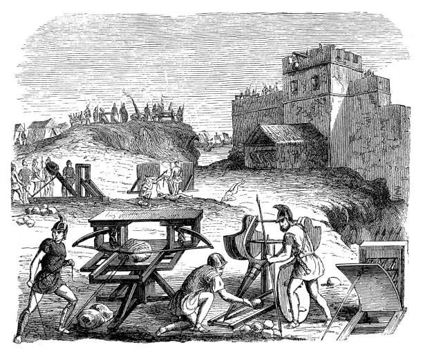 illustrations, cliparts, dessins animés et icônes de catapultes des romains antiques - slingshot weapon medieval siege