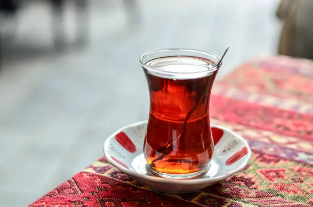 Photo of Turkish tea with bokeh background