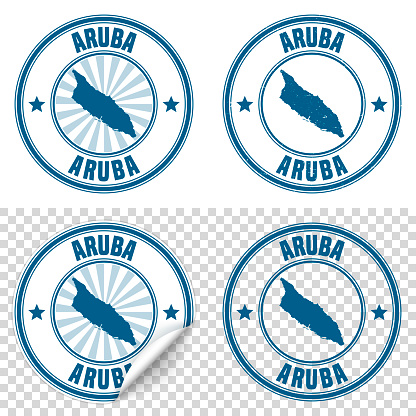 Map of Aruba on a blue sticker and a blue rubber stamp. They are composed of the map in the middle with the names around, separated by stars. The stamp at the top right is created in a vintage style, a grunge texture is added to create a vintage and realistic effect. Vector Illustration (EPS10, well layered and grouped). Easy to edit, manipulate, resize or colorize. Please do not hesitate to contact me if you have any questions, or need to customise the illustration. http://www.istockphoto.com/portfolio/bgblue