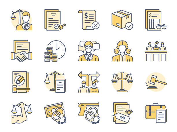 Legal services filled color line icon set. Included icons as law, lawyer, judge, court, advocacy and more. Legal services filled color line icon set. Included icons as law, lawyer, judge, court, advocacy and more. lawyer icons stock illustrations