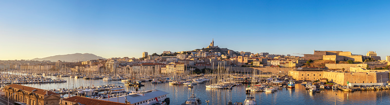 Marseille France, aerial view panorama city skyline at Vieux Port