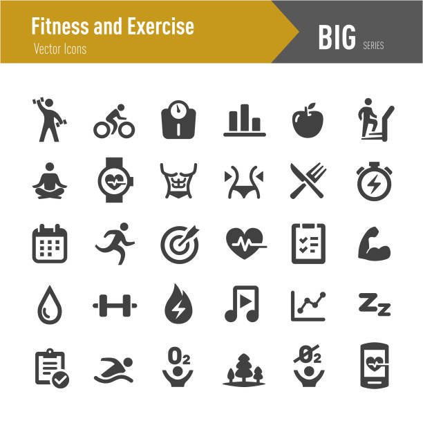 ikony fitnessu i ćwiczeń - big series - apple healthy eating healthy lifestyle healthcare and medicine stock illustrations