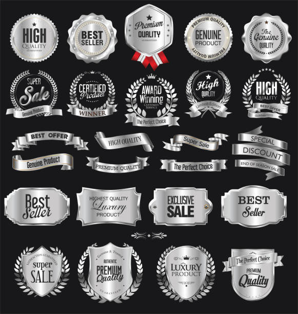 illustrations, cliparts, dessins animés et icônes de collection d’argent design rétro, badges et étiquettes - anniversary seal stamper banner insignia