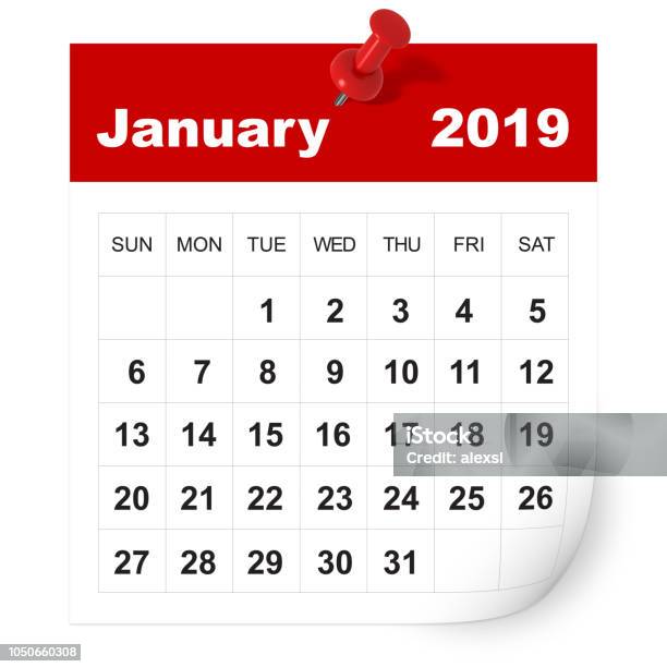 January 2019 Calendar Stock Photo - Download Image Now - Calendar, 2019, Copy Space
