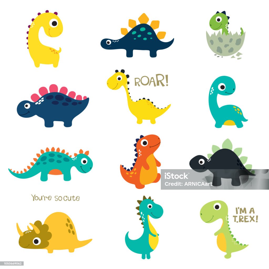 Set of little cute dinos Set of little cute dinos. Vector illustration Dinosaur stock vector