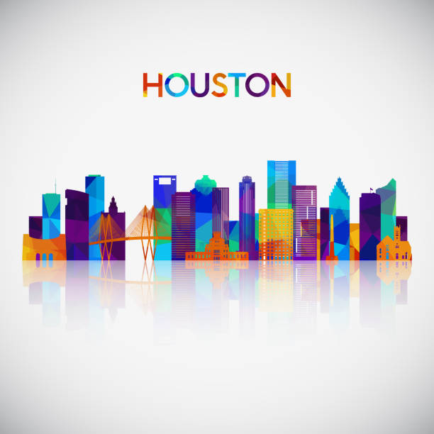 ilustraciones, imágenes clip art, dibujos animados e iconos de stock de silueta del skyline de houston en colorido estilo geométrico. símbolo para su diseño. ilustración de vector. - houston texas skyline texas office building